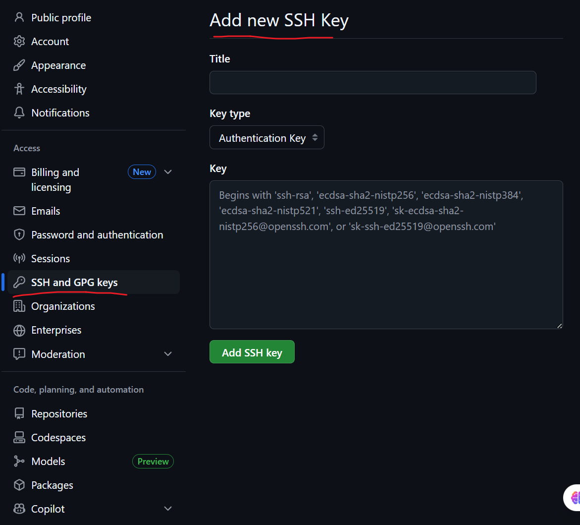 GitHub 添加 SSH Key 截图